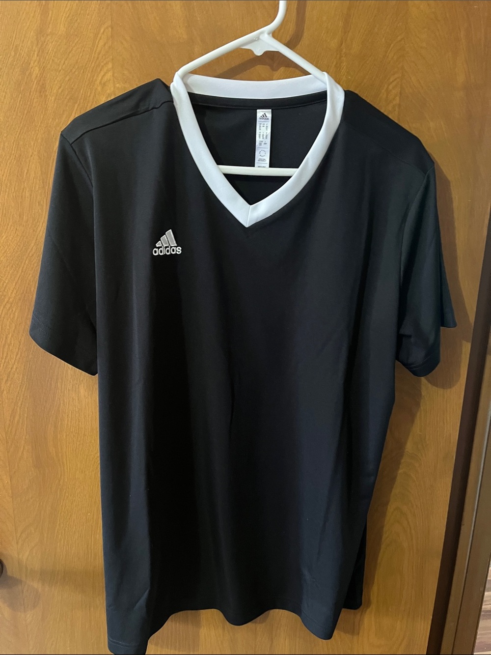 adidas Black Short-Sleeve V-Neck Shirt with White Trim